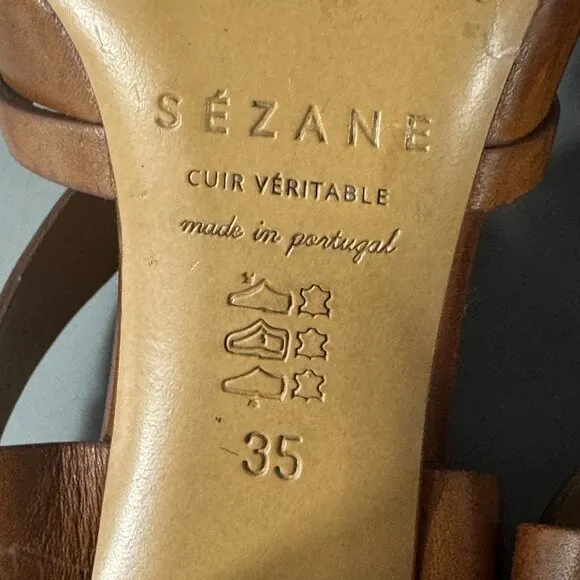 Sézane British Tan Leather Slingback Sandals, Size 35