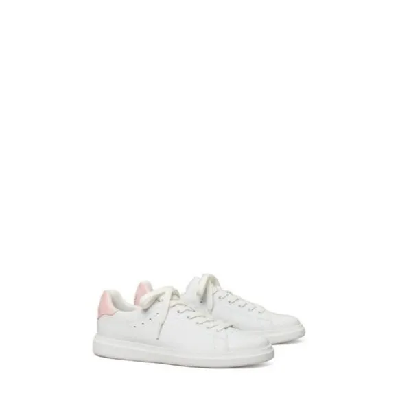 T-1. Tory Burch Nappa Leather Howell Court Sneakers White Petunia US 4.5