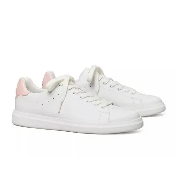 T-1. Tory Burch Nappa Leather Howell Court Sneakers White Petunia US 4.5