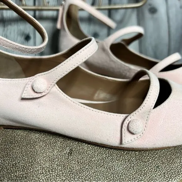 Tabitha Simmons Equipment pink suede leather strappy pointy toe flats 37 NEW