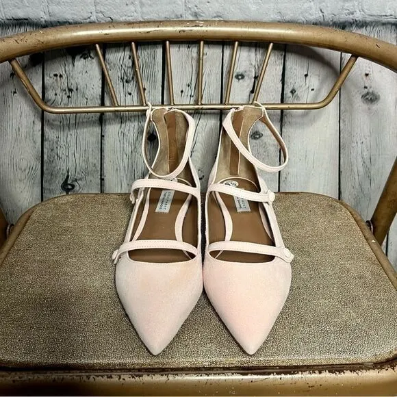 Tabitha Simmons Equipment pink suede leather strappy pointy toe flats 37 NEW