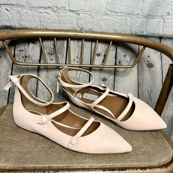 Tabitha Simmons Equipment pink suede leather strappy pointy toe flats 37 NEW