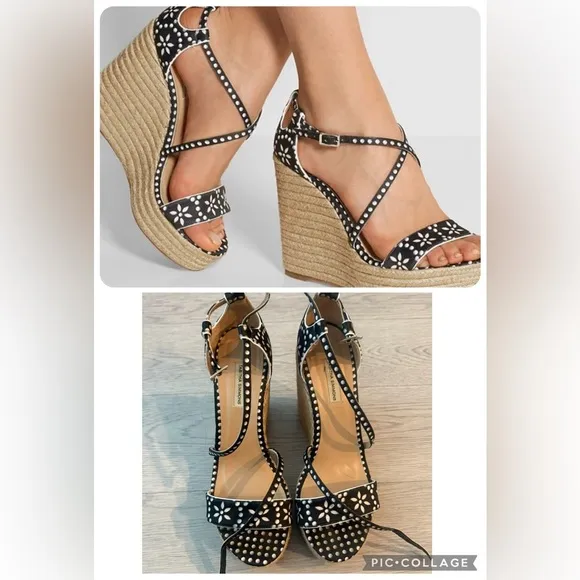 Tabitha Simmons Polkadot Wedge Shoes Size 9 Strappy Espadrilles