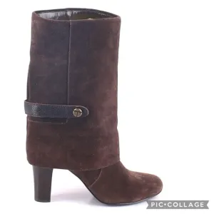 Tahari Leather Sueded Chunky Heel Mid Calf Boots