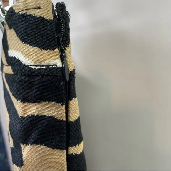 Talbots Tiger Zebra Animal Print Canvas A Line Skirt Black Tan Neutral 12 new