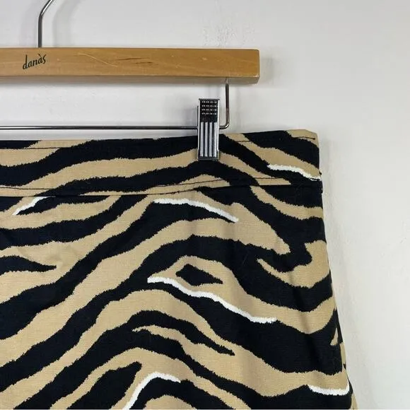 Talbots Tiger Zebra Animal Print Canvas A Line Skirt Black Tan Neutral 12 new