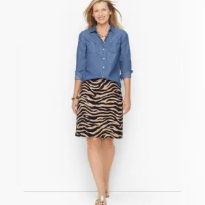 Talbots Tiger Zebra Animal Print Canvas A Line Skirt Black Tan Neutral 12 new