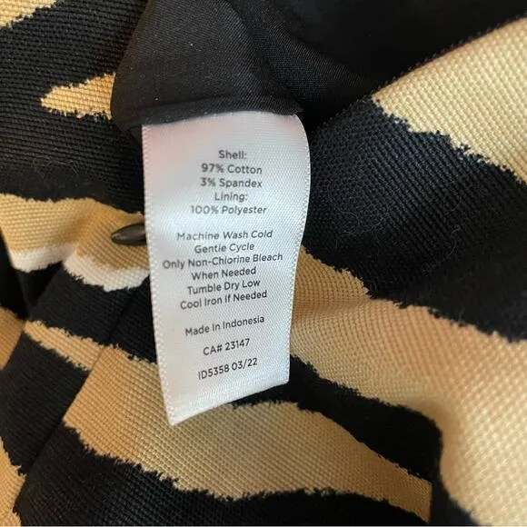 Talbots Tiger Zebra Animal Print Canvas A Line Skirt Black Tan Neutral 12 new