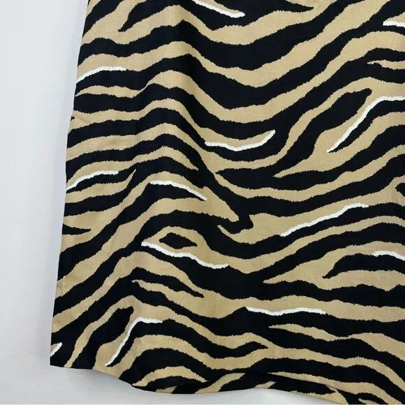 Talbots Tiger Zebra Animal Print Canvas A Line Skirt Black Tan Neutral 12 new
