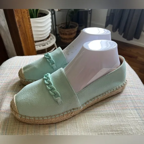 Talbots Women’s Hadley Chained Suede Espadrilles Size 8.5 Platform Mint Green