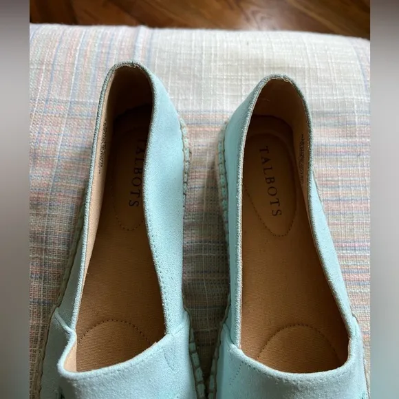 Talbots Women’s Hadley Chained Suede Espadrilles Size 8.5 Platform Mint Green
