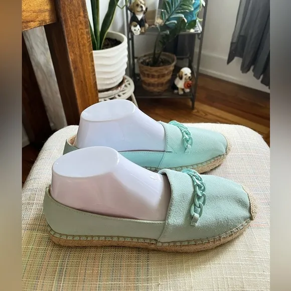 Talbots Women’s Hadley Chained Suede Espadrilles Size 8.5 Platform Mint Green
