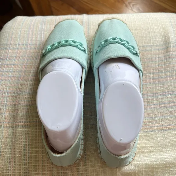 Talbots Women’s Hadley Chained Suede Espadrilles Size 8.5 Platform Mint Green