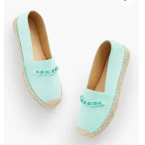 Talbots Women’s Hadley Chained Suede Espadrilles Size 8.5 Platform Mint Green