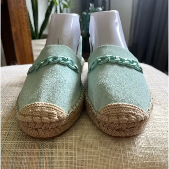 Talbots Women’s Hadley Chained Suede Espadrilles Size 8.5 Platform Mint Green