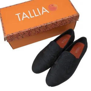 Tallia Men's Enrico Embossed Satin Smoking Slippers Black Loafers Size 8.5