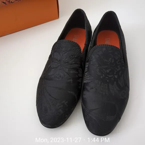 Tallia Men's Enrico Embossed Satin Smoking Slippers Black Loafers Size 8.5