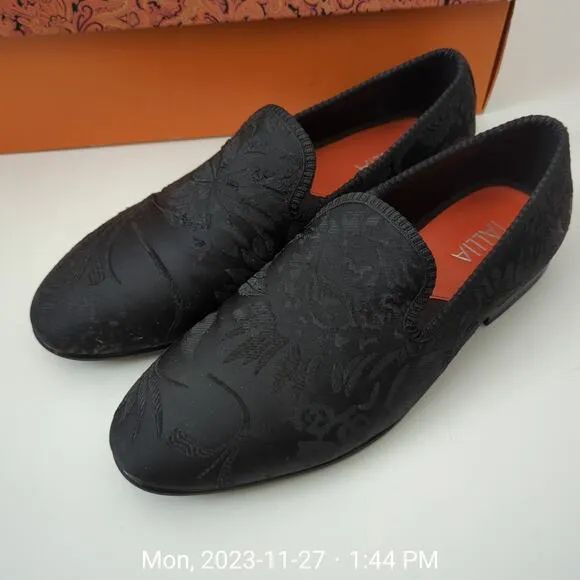 Tallia Men's Enrico Embossed Satin Smoking Slippers Black Loafers Size 8.5