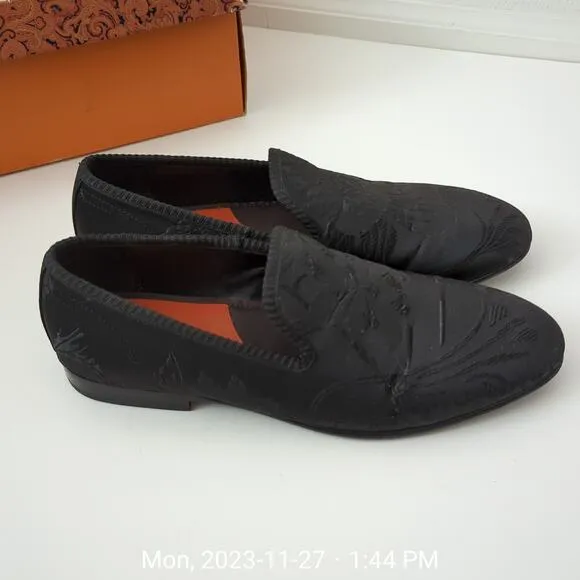 Tallia Men's Enrico Embossed Satin Smoking Slippers Black Loafers Size 8.5