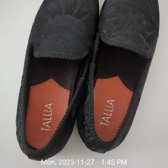 Tallia Men's Enrico Embossed Satin Smoking Slippers Black Loafers Size 8.5