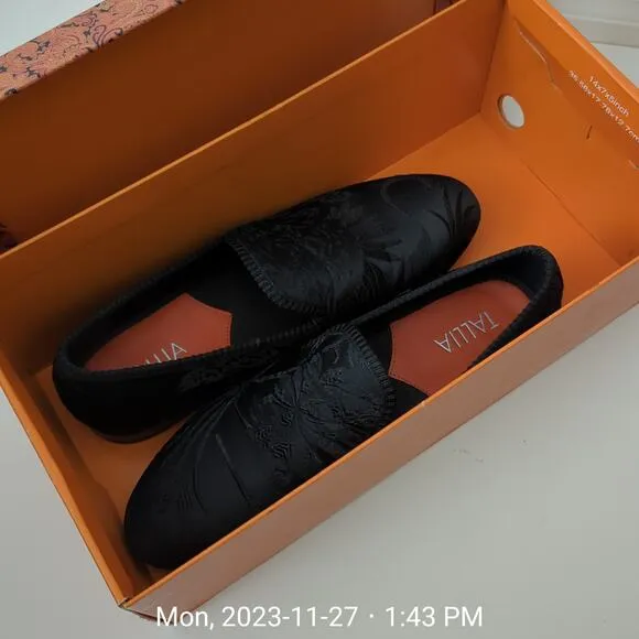 Tallia Men's Enrico Embossed Satin Smoking Slippers Black Loafers Size 8.5