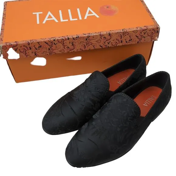 Tallia Men's Enrico Embossed Satin Smoking Slippers Black Loafers Size 8.5