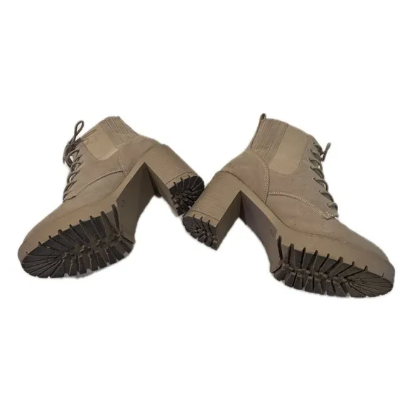 Tan Chunky Heeled Lace-Up Boots