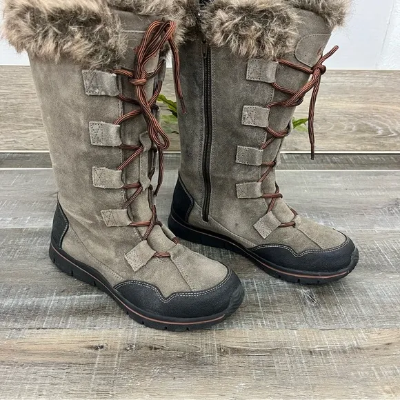TAOS Brown Suede Leather Mid Calf Boots Faux Inside Fur women’s size 6