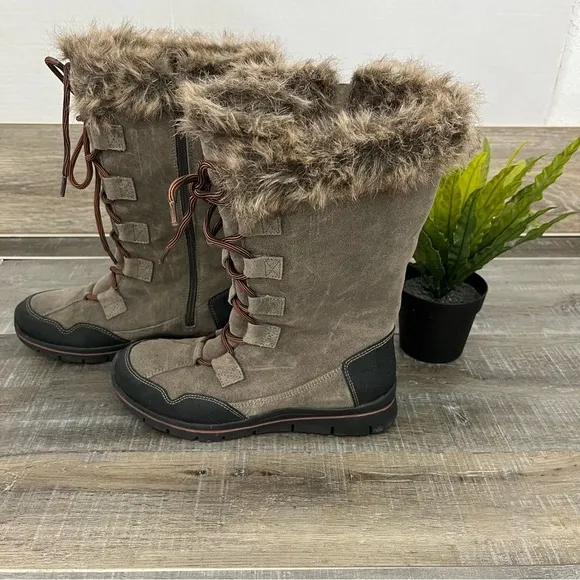 TAOS Brown Suede Leather Mid Calf Boots Faux Inside Fur women’s size 6