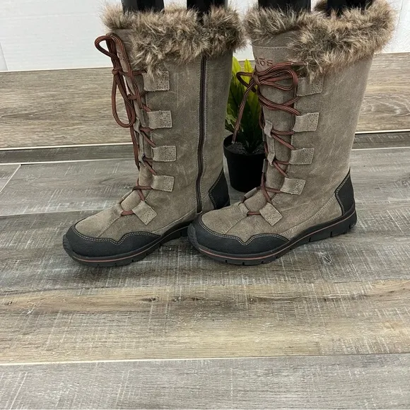 TAOS Brown Suede Leather Mid Calf Boots Faux Inside Fur women’s size 6