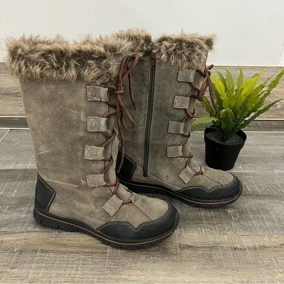 TAOS Brown Suede Leather Mid Calf Boots Faux Inside Fur women’s size 6