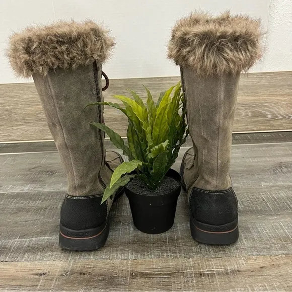 TAOS Brown Suede Leather Mid Calf Boots Faux Inside Fur women’s size 6