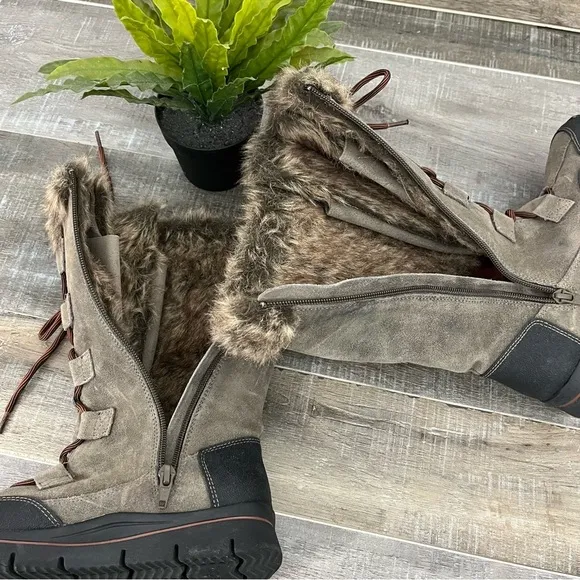 TAOS Brown Suede Leather Mid Calf Boots Faux Inside Fur women’s size 6