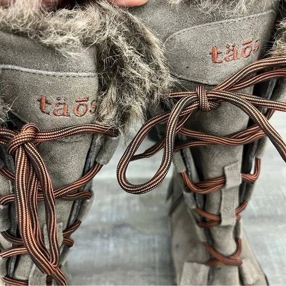 TAOS Brown Suede Leather Mid Calf Boots Faux Inside Fur women’s size 6