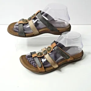 TAOS Size 7 PRIZE 4 Three Strap Slide Sandals Shoes Leather Comfort Boho