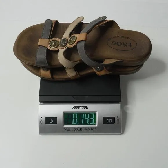TAOS Size 7 PRIZE 4 Three Strap Slide Sandals Shoes Leather Comfort Boho