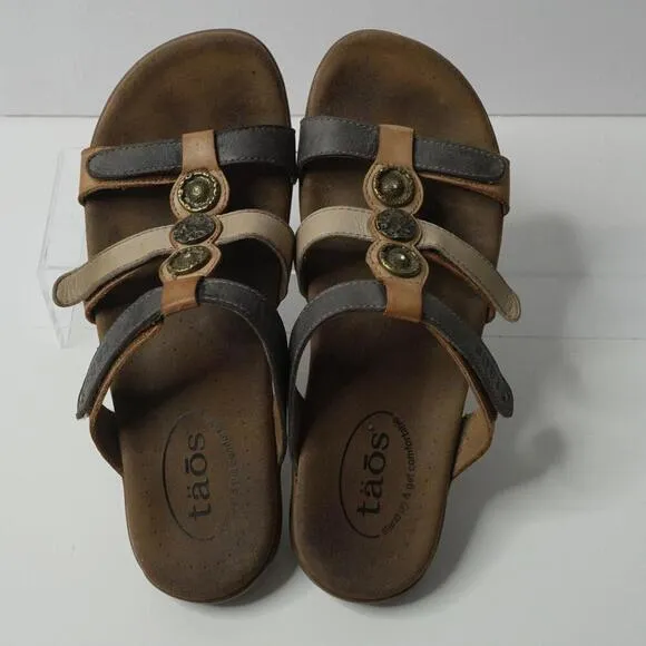 TAOS Size 7 PRIZE 4 Three Strap Slide Sandals Shoes Leather Comfort Boho
