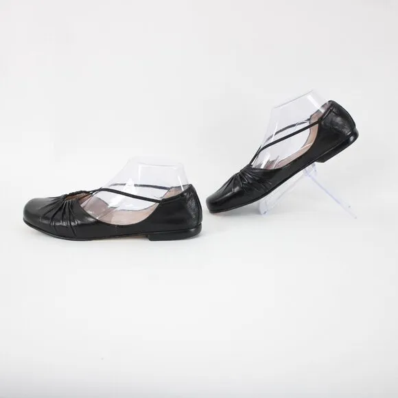 Taryn Rose $400 Bijou Nappa Sz 39.5 Black Strappy Leather Flats