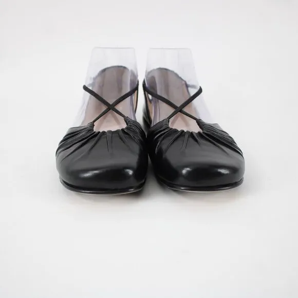 Taryn Rose $400 Bijou Nappa Sz 39.5 Black Strappy Leather Flats