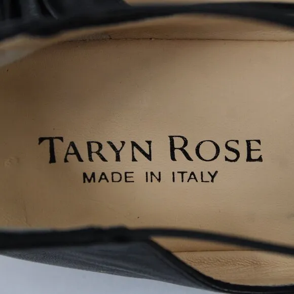Taryn Rose $400 Bijou Nappa Sz 39.5 Black Strappy Leather Flats