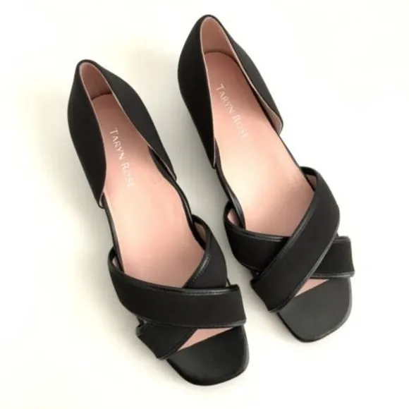 Taryn Rose Sandals Women Size 8M Black Kaida Crisscross Demi-Wedge Open-toe