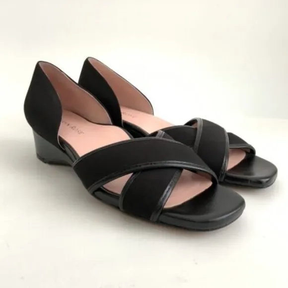 Taryn Rose Sandals Women Size 8M Black Kaida Crisscross Demi-Wedge Open-toe