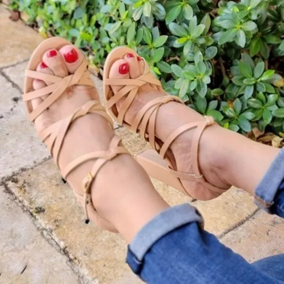 Taupe Strappy Open Toe Chunky Heel Sandals