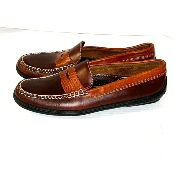 TB Phelps Mens Size 11 Key West Combo Penny Loafers Briar Waxy Sport Rust Croco