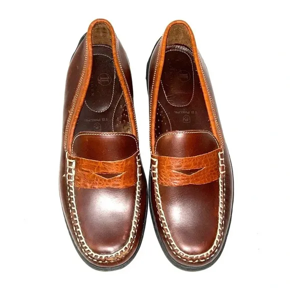 TB Phelps Mens Size 11 Key West Combo Penny Loafers Briar Waxy Sport Rust Croco