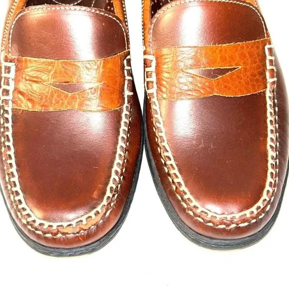 TB Phelps Mens Size 11 Key West Combo Penny Loafers Briar Waxy Sport Rust Croco