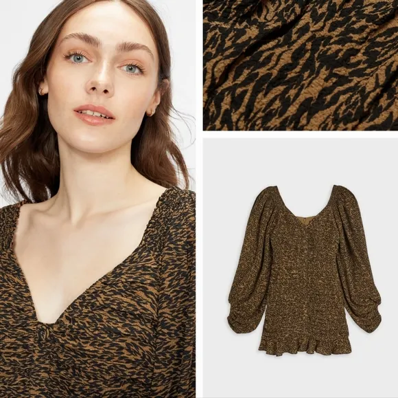 Ted Baker Bodycon Long Sleeve Smocked Animal Print Sweatheart neckline Mini Dres