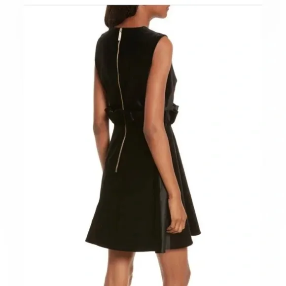 TED BAKER NWOT Fit &amp; Flare BLK Velvet Gold Beaded Bee Ruffle Detail Dress 6/XL