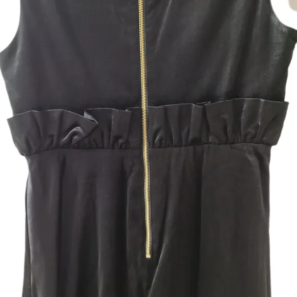 TED BAKER NWOT Fit &amp; Flare BLK Velvet Gold Beaded Bee Ruffle Detail Dress 6/XL