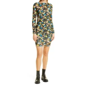 TED BAKER NWT Tina Ruched Front Long Sleeve Minidress Colorful Size 8-10
